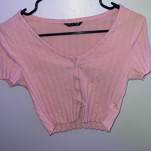 Lettuce Edge Button Front Rib-knit Top